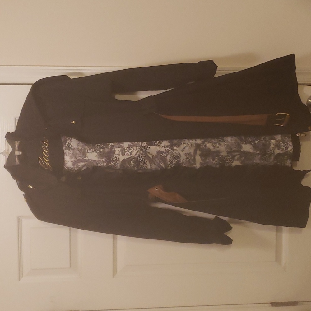Guess black trench coat with belt & hood
